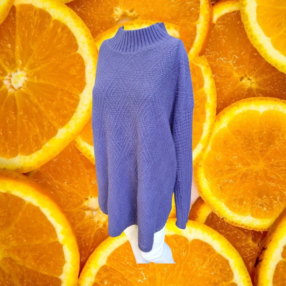 Coldwater Creek Purple Diamond Textured Mock Neck Knit Sweater‎ Womens Large L